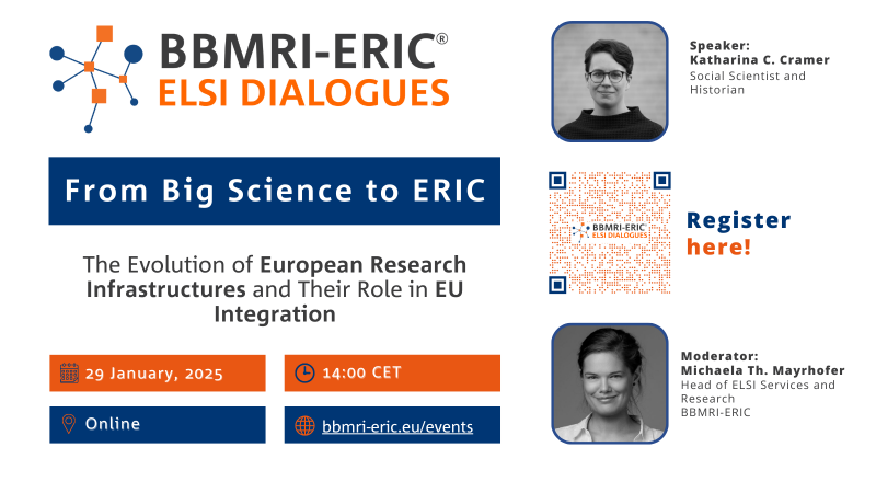 A leaflet promoting a BBMRI-ERIC ELSI Dialogues session happening on 29 January 2025.