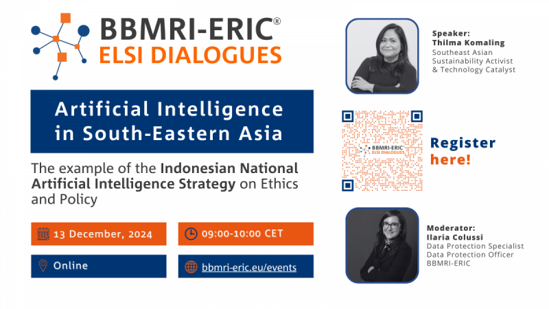 A leaflet promoting a BBMRI-ERIC ELSI Dialogues session happening on 13 December 2024.