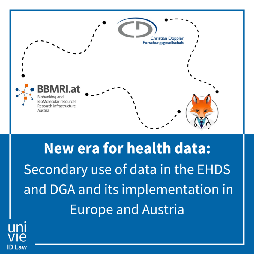 A promotional image for an event organised by BBMRI.at and others showing the logos of all organisers connected by curvy dashed lines with arrowheads. The title reads: "New era for health data".